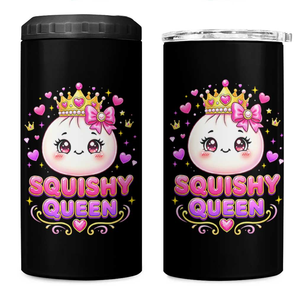 Squishy Queen Kawaii Glitter Dumpling Graphic 4 in 1 Can Cooler Tumbler Cute Tiara Crown and Pink Bow