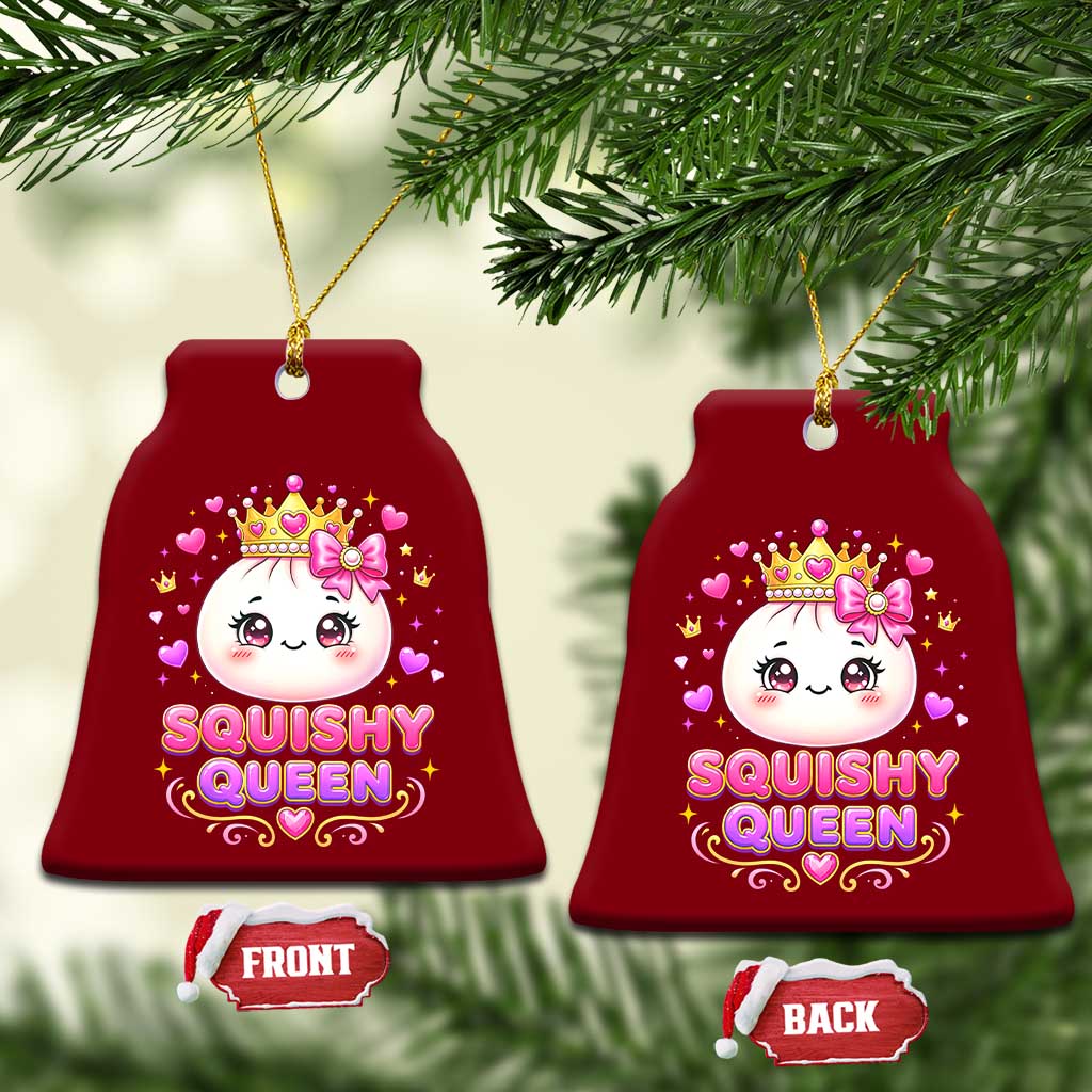 Squishy Queen Kawaii Glitter Dumpling Graphic Ceramic Ornament Cute Tiara Crown and Pink Bow