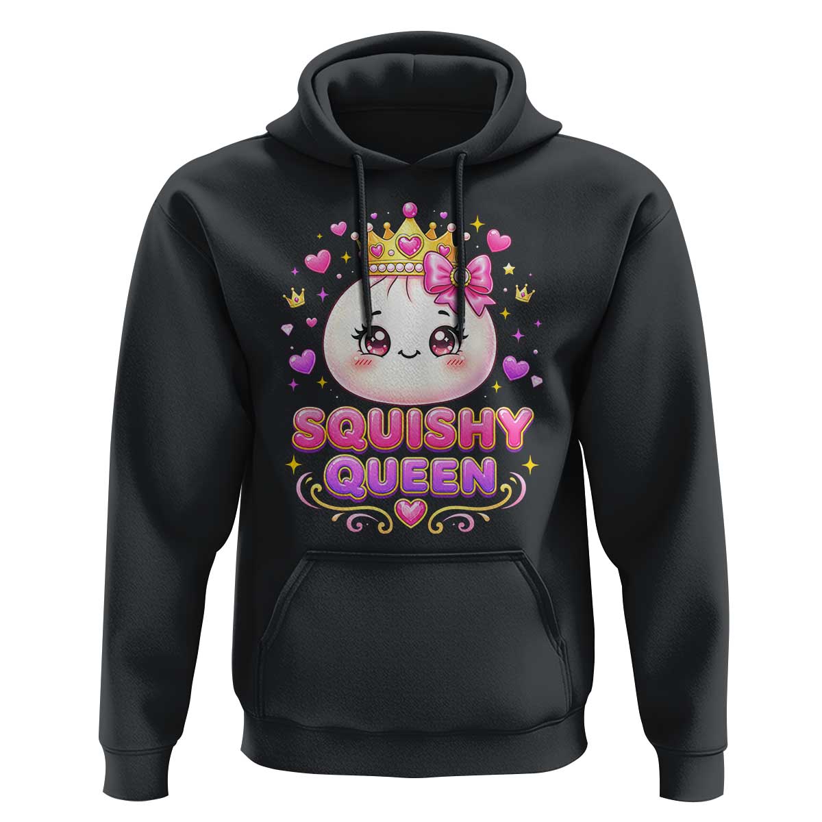 Squishy Queen Kawaii Glitter Dumpling Graphic Hoodie Cute Tiara Crown and Pink Bow
