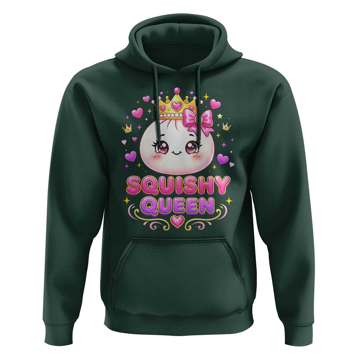 Squishy Queen Kawaii Glitter Dumpling Graphic Hoodie Cute Tiara Crown and Pink Bow