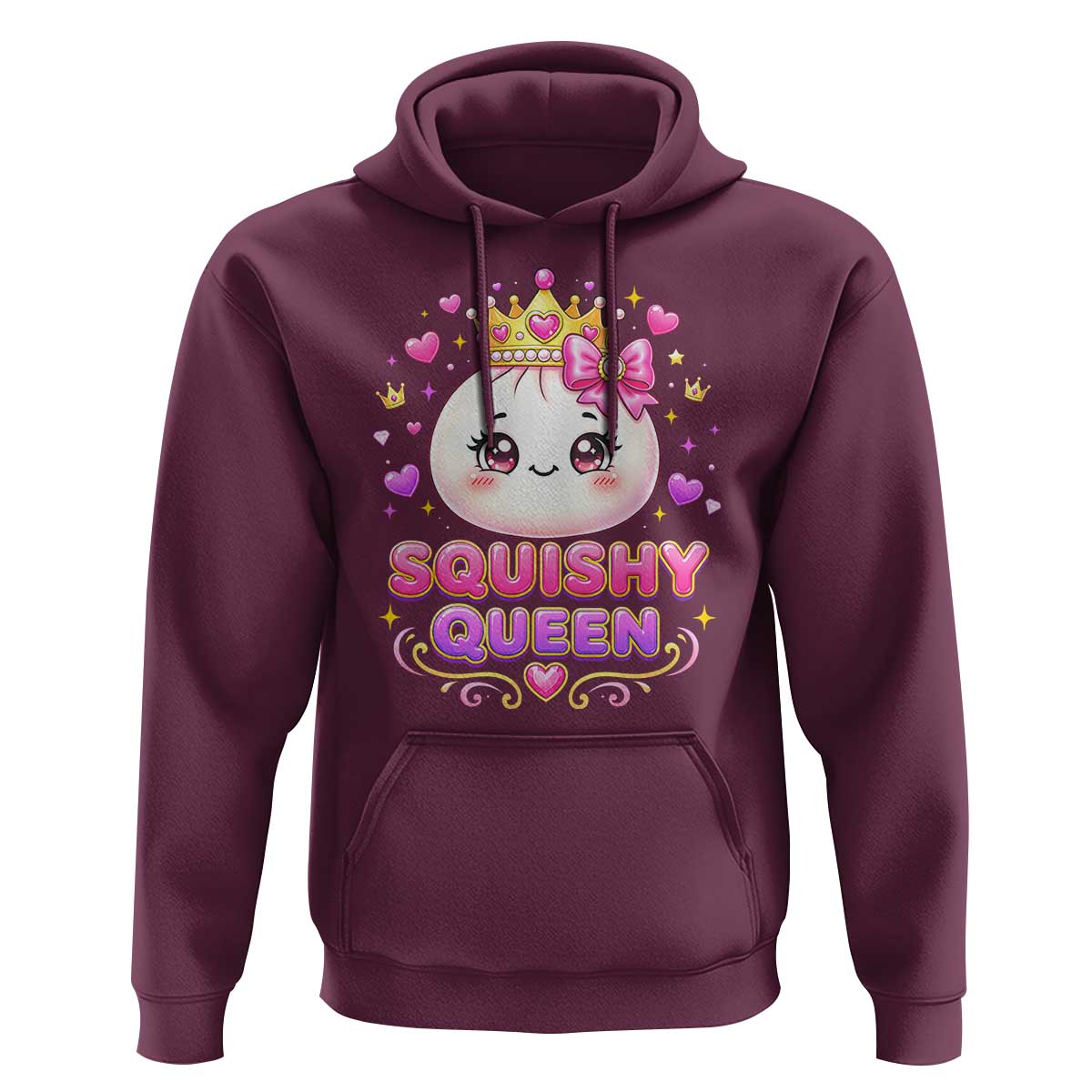 Squishy Queen Kawaii Glitter Dumpling Graphic Hoodie Cute Tiara Crown and Pink Bow