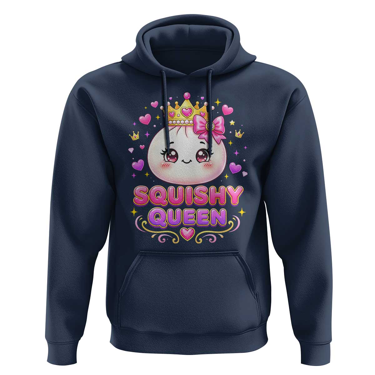 Squishy Queen Kawaii Glitter Dumpling Graphic Hoodie Cute Tiara Crown and Pink Bow