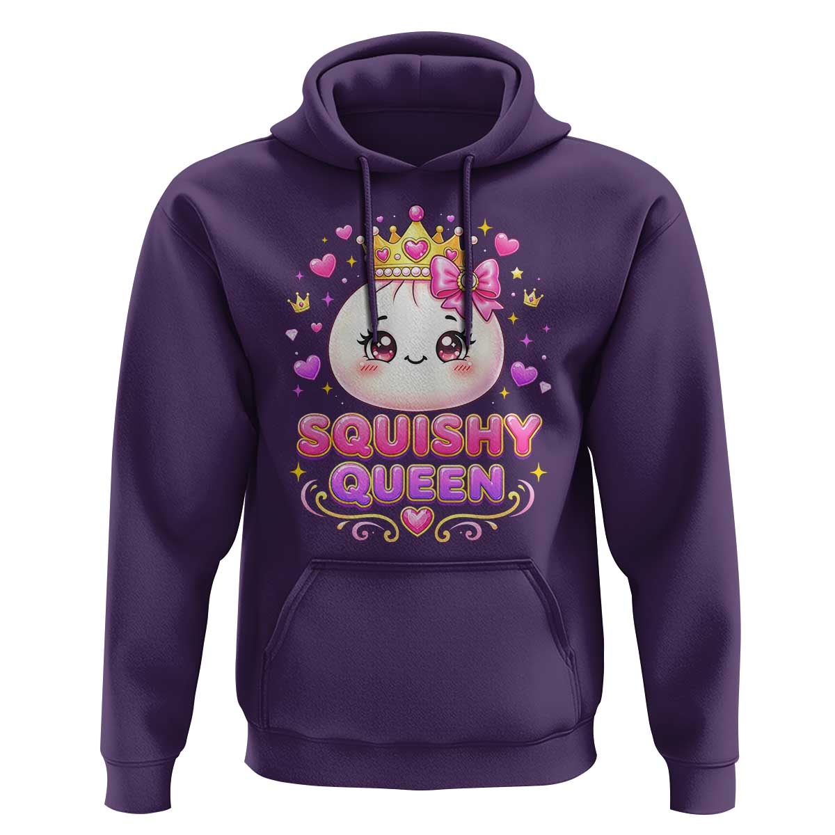Squishy Queen Kawaii Glitter Dumpling Graphic Hoodie Cute Tiara Crown and Pink Bow