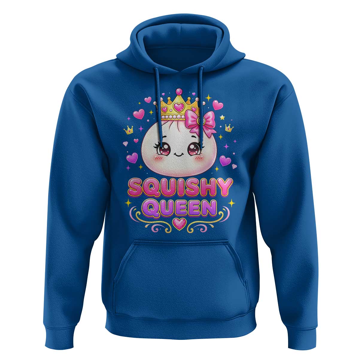 Squishy Queen Kawaii Glitter Dumpling Graphic Hoodie Cute Tiara Crown and Pink Bow