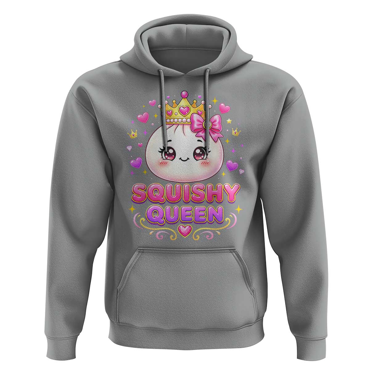 Squishy Queen Kawaii Glitter Dumpling Graphic Hoodie Cute Tiara Crown and Pink Bow