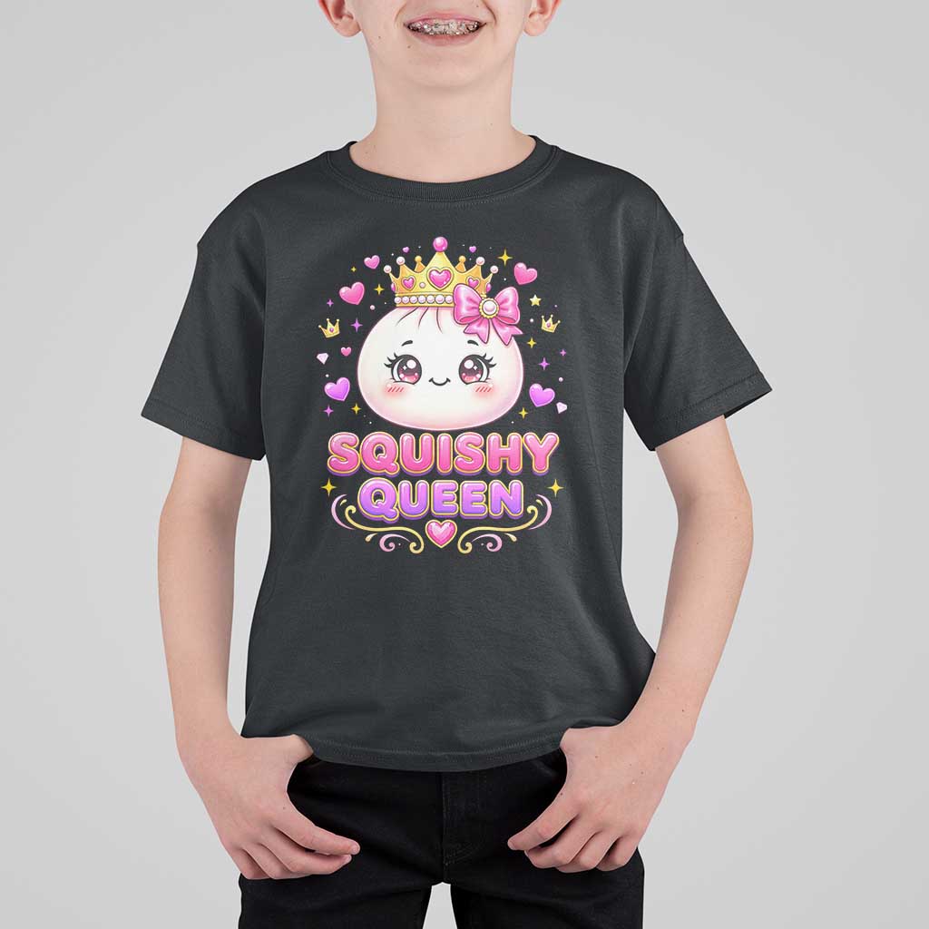 Squishy Queen Kawaii Glitter Dumpling Graphic T Shirt For Kid Cute Tiara Crown and Pink Bow