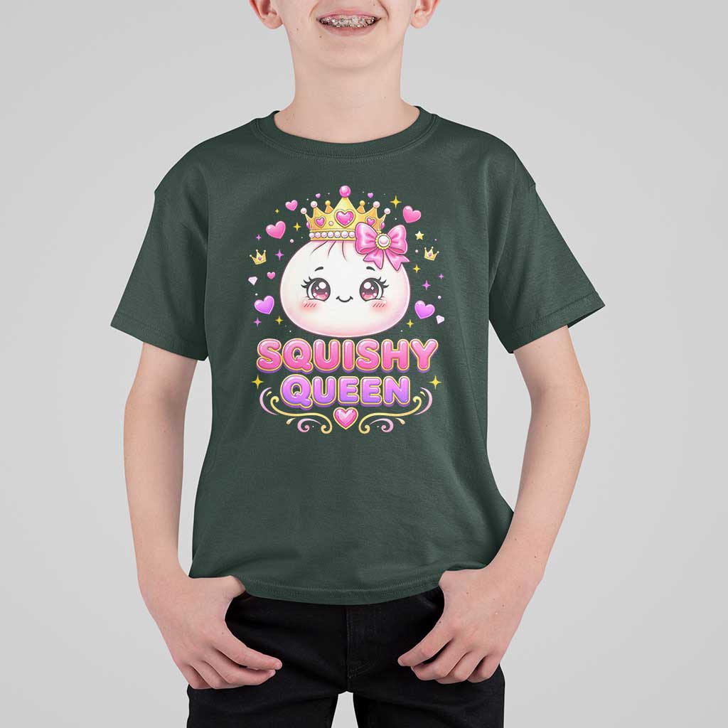 Squishy Queen Kawaii Glitter Dumpling Graphic T Shirt For Kid Cute Tiara Crown and Pink Bow