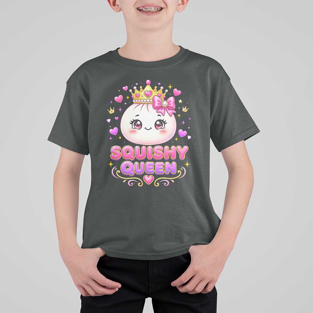 Squishy Queen Kawaii Glitter Dumpling Graphic T Shirt For Kid Cute Tiara Crown and Pink Bow