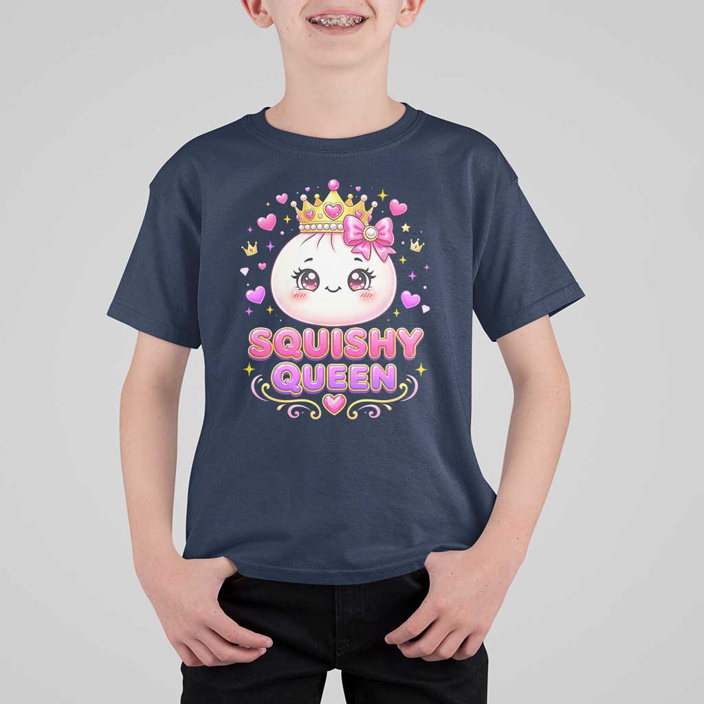 Squishy Queen Kawaii Glitter Dumpling Graphic T Shirt For Kid Cute Tiara Crown and Pink Bow