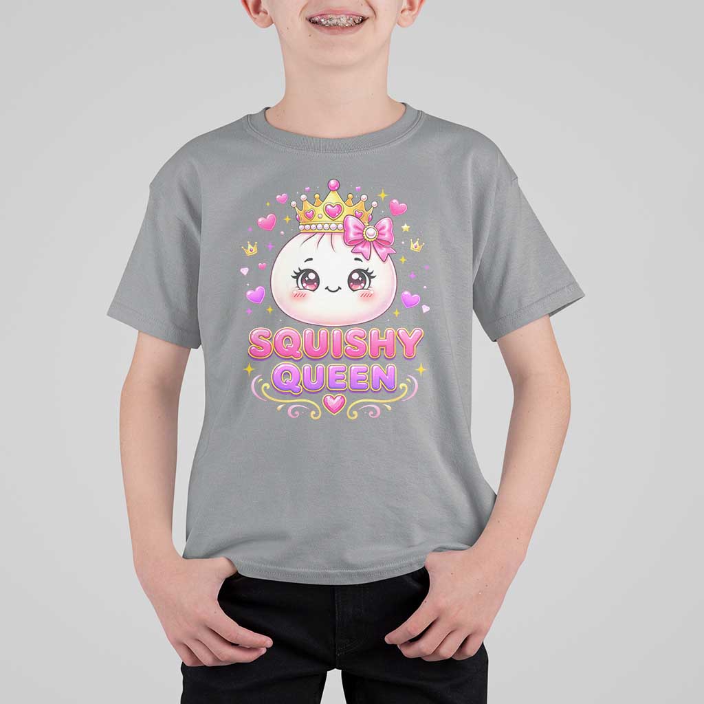 Squishy Queen Kawaii Glitter Dumpling Graphic T Shirt For Kid Cute Tiara Crown and Pink Bow
