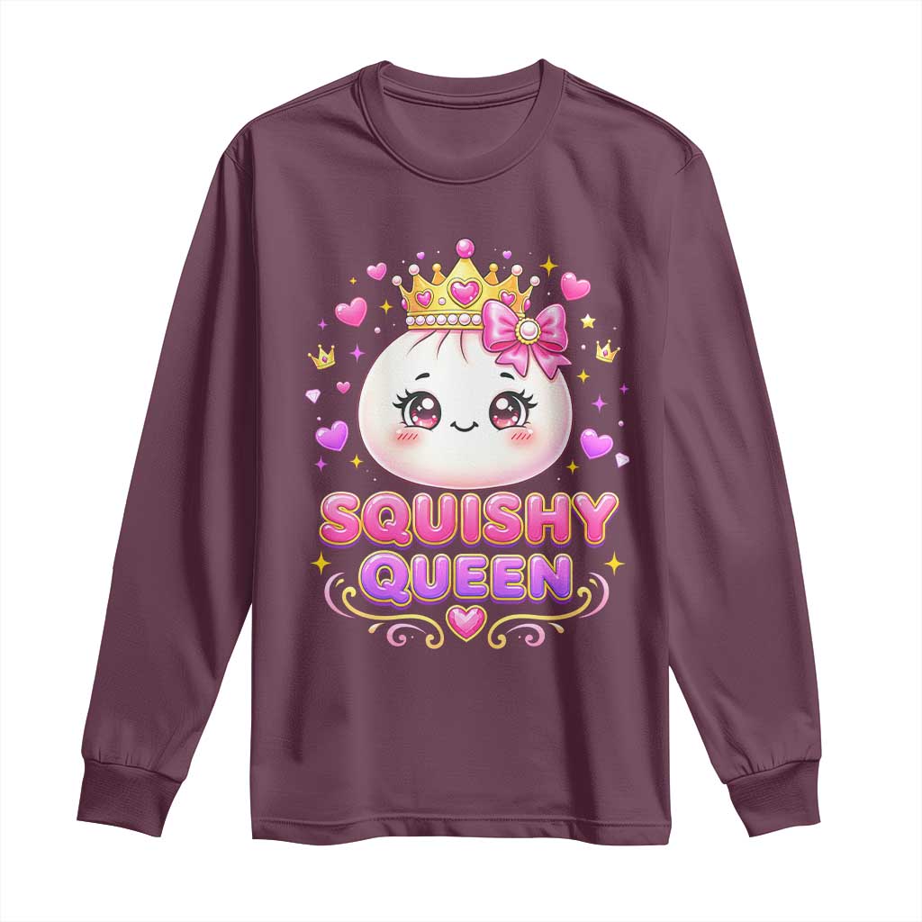 Squishy Queen Kawaii Glitter Dumpling Graphic Long Sleeve Shirt Cute Tiara Crown and Pink Bow