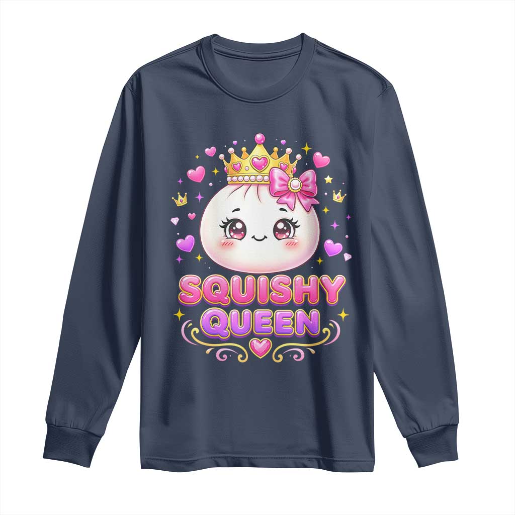 Squishy Queen Kawaii Glitter Dumpling Graphic Long Sleeve Shirt Cute Tiara Crown and Pink Bow