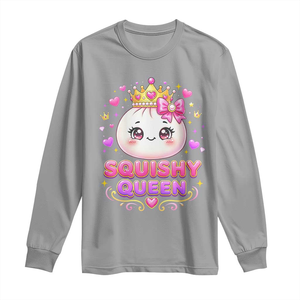 Squishy Queen Kawaii Glitter Dumpling Graphic Long Sleeve Shirt Cute Tiara Crown and Pink Bow