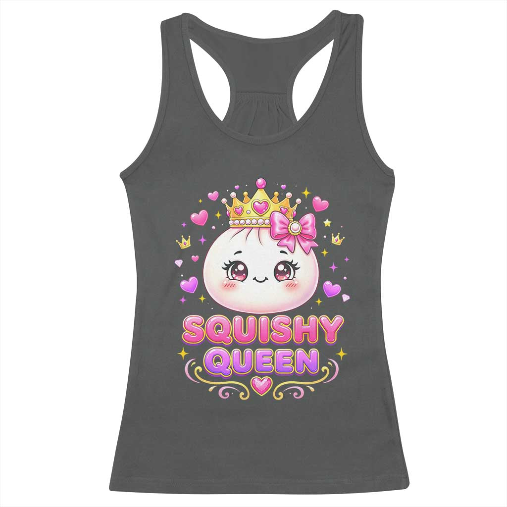 Squishy Queen Kawaii Glitter Dumpling Graphic Racerback Tank Top Cute Tiara Crown and Pink Bow