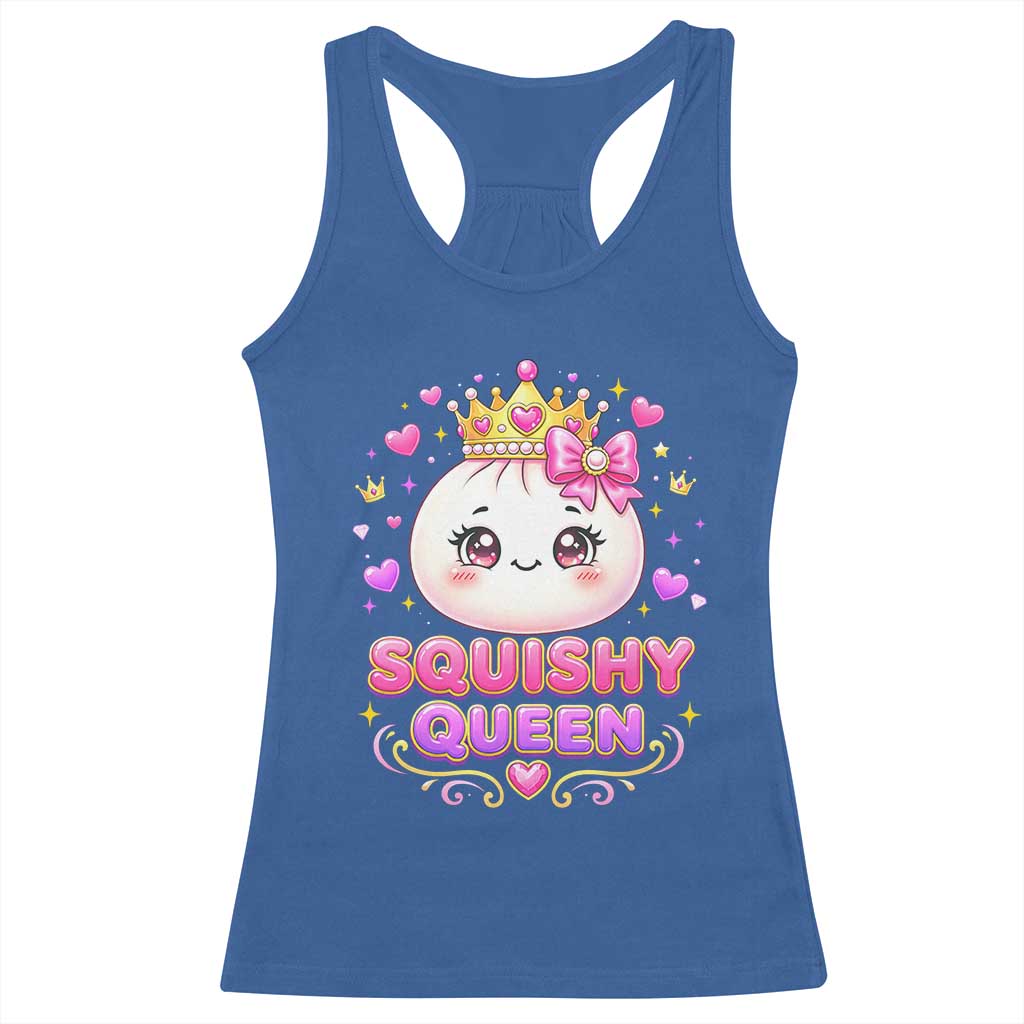 Squishy Queen Kawaii Glitter Dumpling Graphic Racerback Tank Top Cute Tiara Crown and Pink Bow