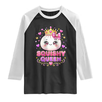 Squishy Queen Kawaii Glitter Dumpling Graphic Raglan Shirt Cute Tiara Crown and Pink Bow