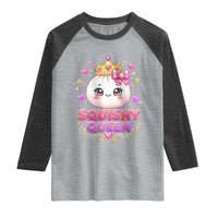Squishy Queen Kawaii Glitter Dumpling Graphic Raglan Shirt Cute Tiara Crown and Pink Bow