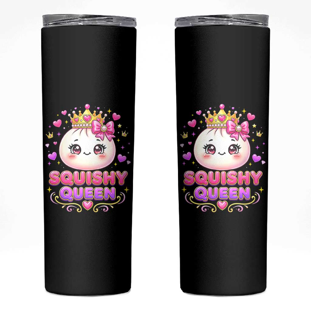 Squishy Queen Kawaii Glitter Dumpling Graphic Skinny Tumbler Cute Tiara Crown and Pink Bow
