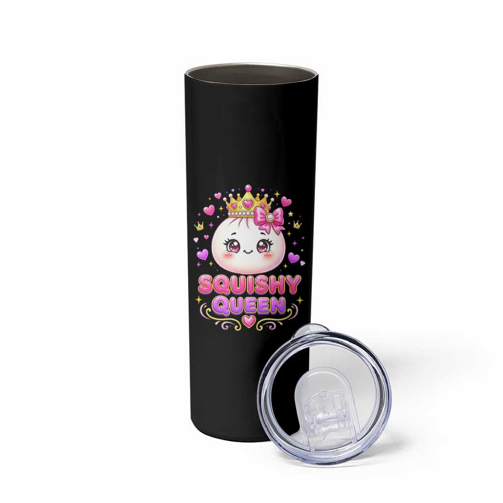 Squishy Queen Kawaii Glitter Dumpling Graphic Skinny Tumbler Cute Tiara Crown and Pink Bow