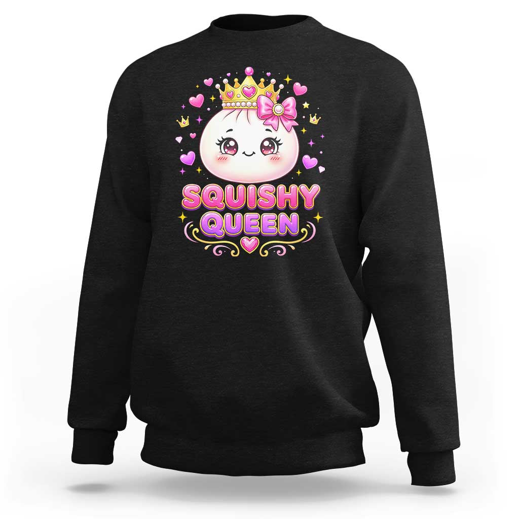 Squishy Queen Kawaii Glitter Dumpling Graphic Sweatshirt Cute Tiara Crown and Pink Bow