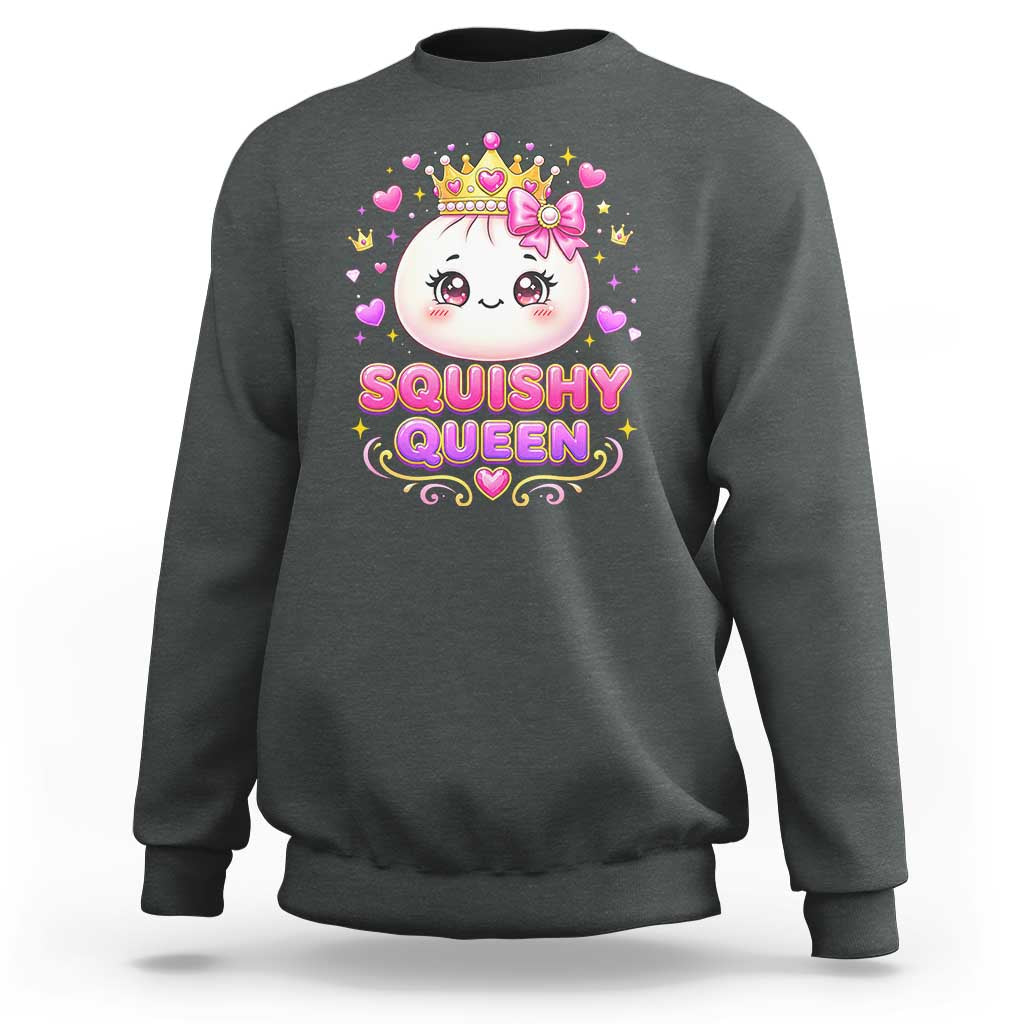 Squishy Queen Kawaii Glitter Dumpling Graphic Sweatshirt Cute Tiara Crown and Pink Bow