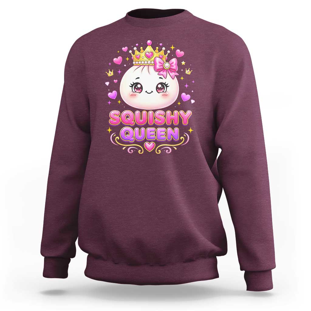 Squishy Queen Kawaii Glitter Dumpling Graphic Sweatshirt Cute Tiara Crown and Pink Bow