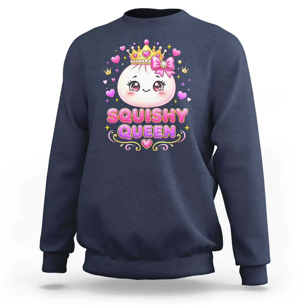 Squishy Queen Kawaii Glitter Dumpling Graphic Sweatshirt Cute Tiara Crown and Pink Bow