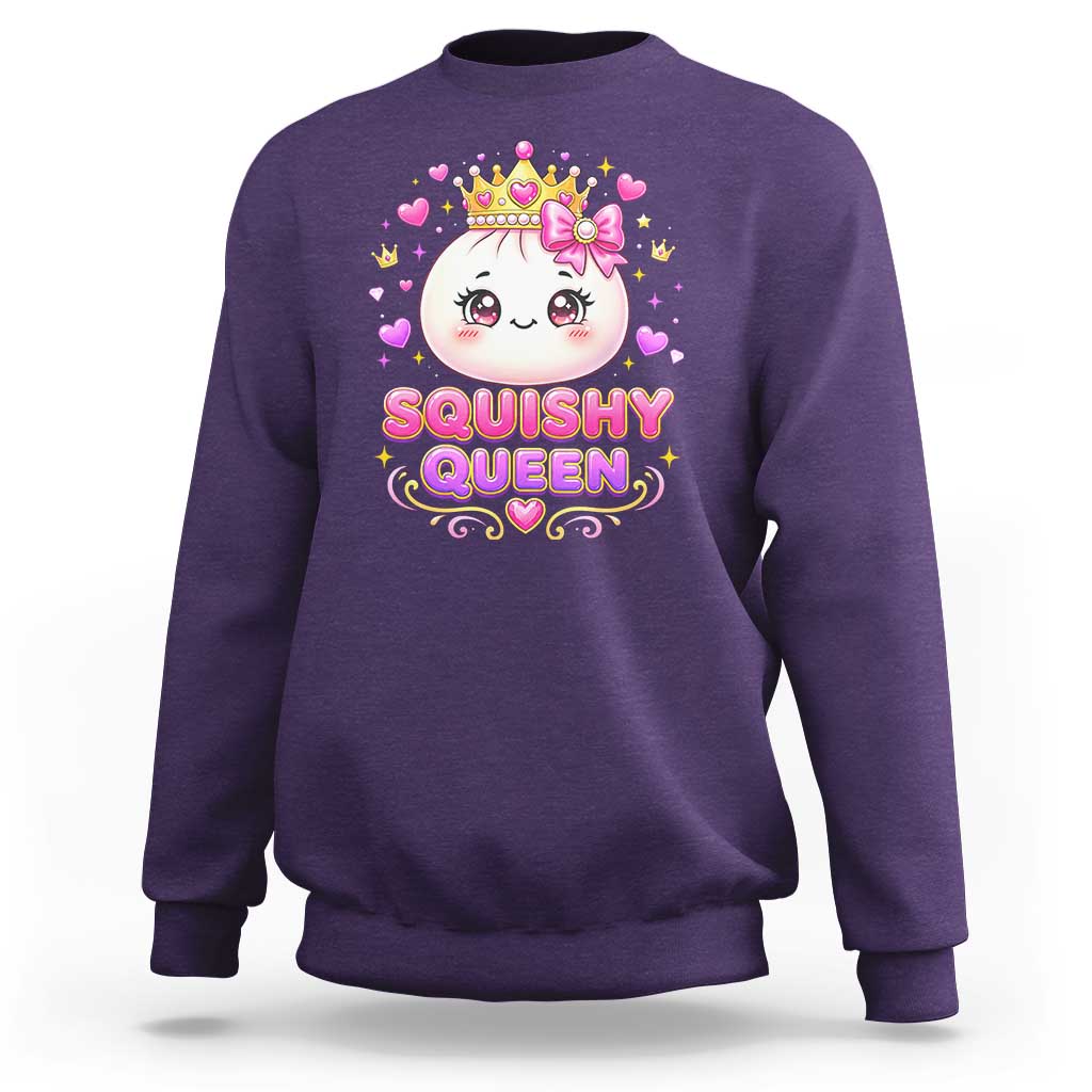 Squishy Queen Kawaii Glitter Dumpling Graphic Sweatshirt Cute Tiara Crown and Pink Bow