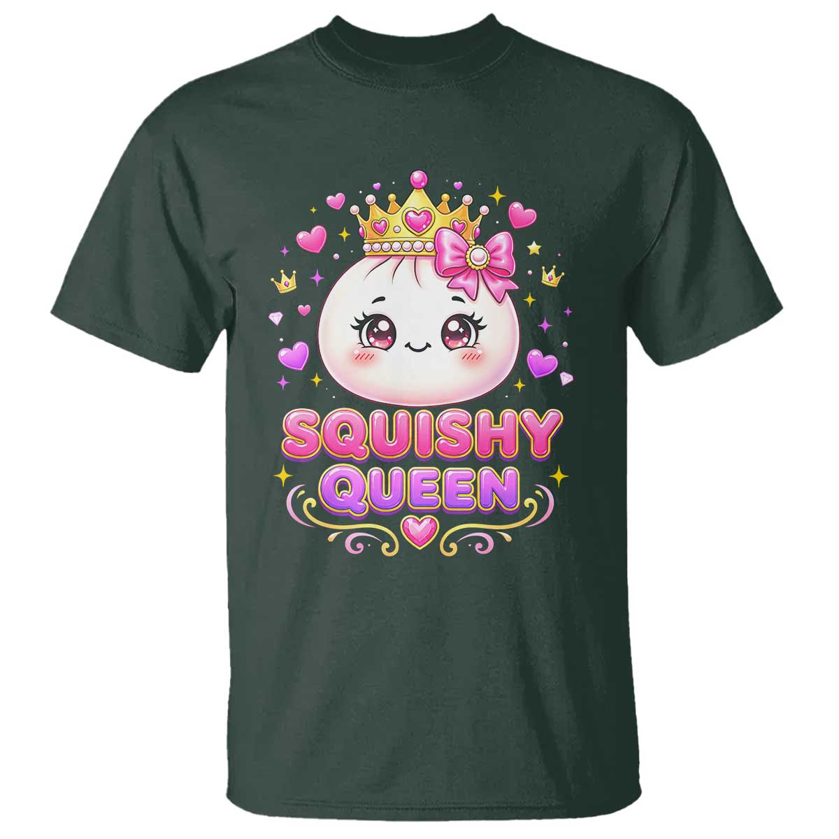 Squishy Queen Kawaii Glitter Dumpling Graphic T Shirt Cute Tiara Crown and Pink Bow