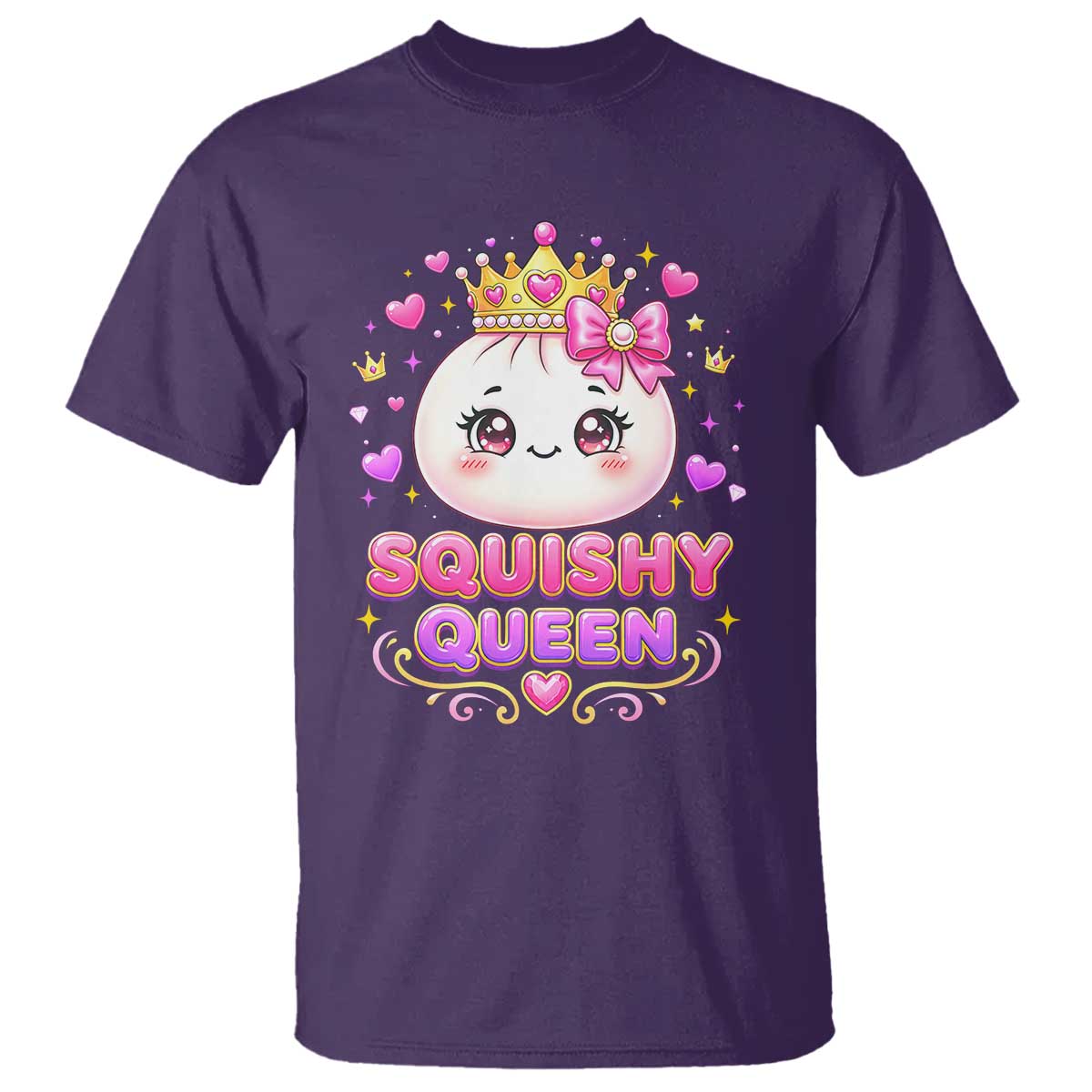 Squishy Queen Kawaii Glitter Dumpling Graphic T Shirt Cute Tiara Crown and Pink Bow