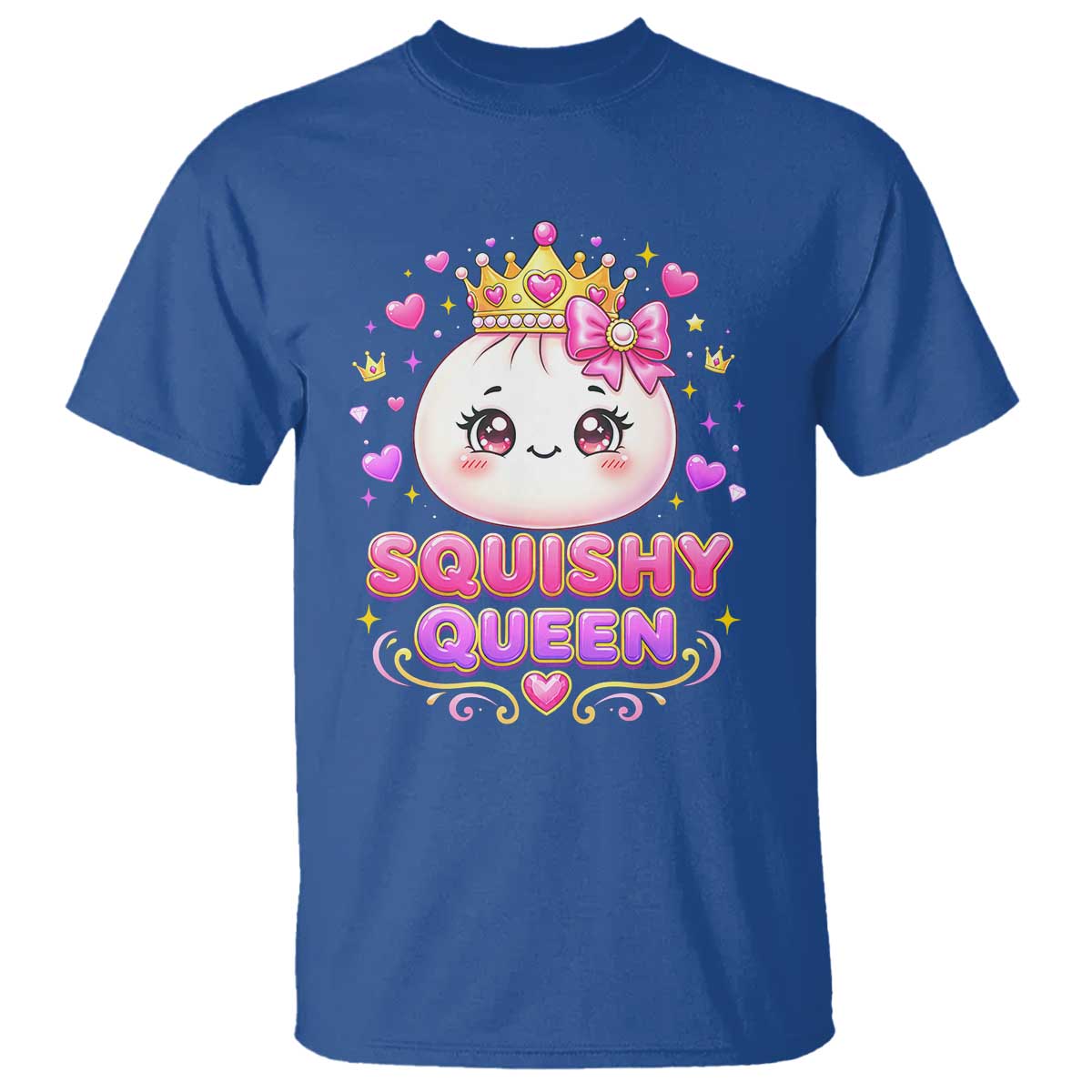 Squishy Queen Kawaii Glitter Dumpling Graphic T Shirt Cute Tiara Crown and Pink Bow