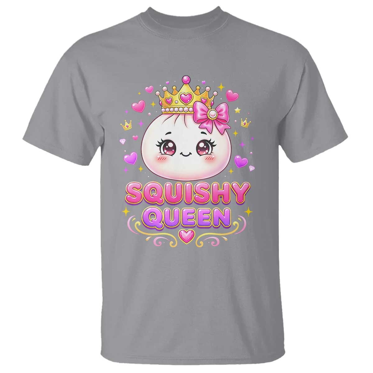 Squishy Queen Kawaii Glitter Dumpling Graphic T Shirt Cute Tiara Crown and Pink Bow