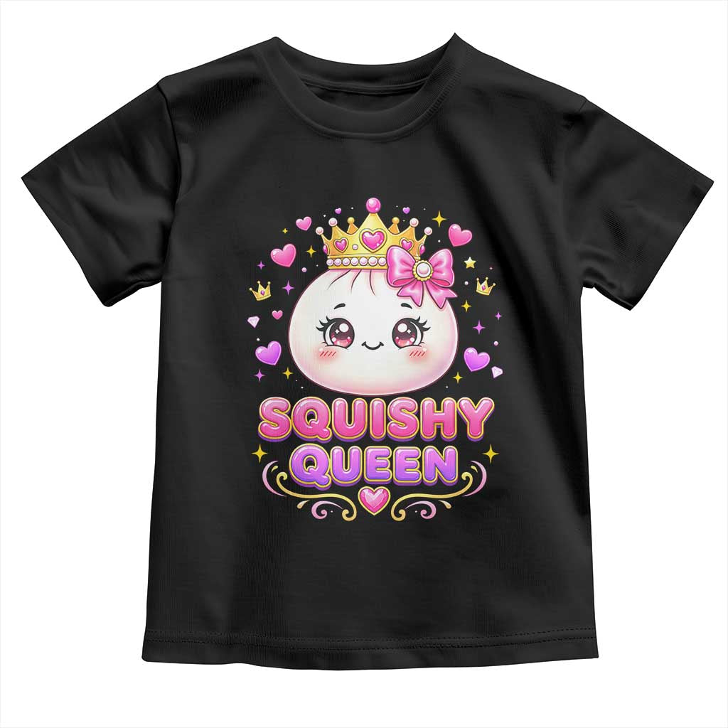 Squishy Queen Kawaii Glitter Dumpling Graphic Toddler T Shirt Cute Tiara Crown and Pink Bow
