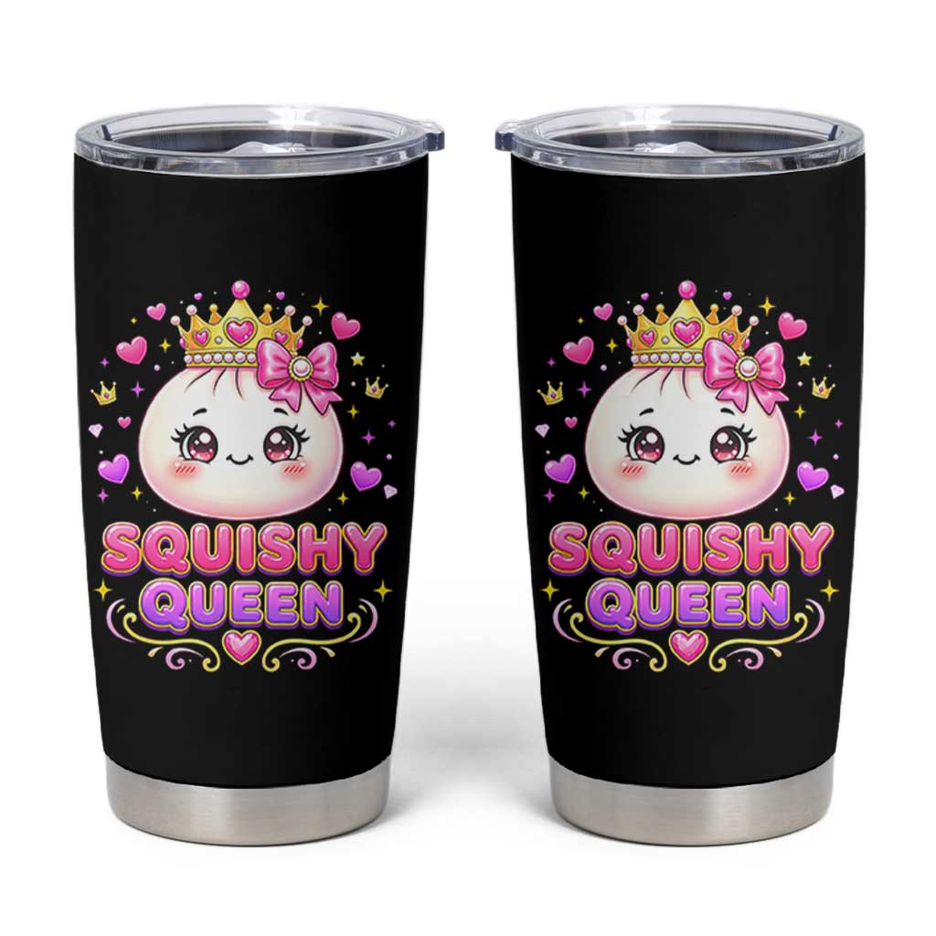 Squishy Queen Kawaii Glitter Dumpling Graphic Tumbler Cup Cute Tiara Crown and Pink Bow