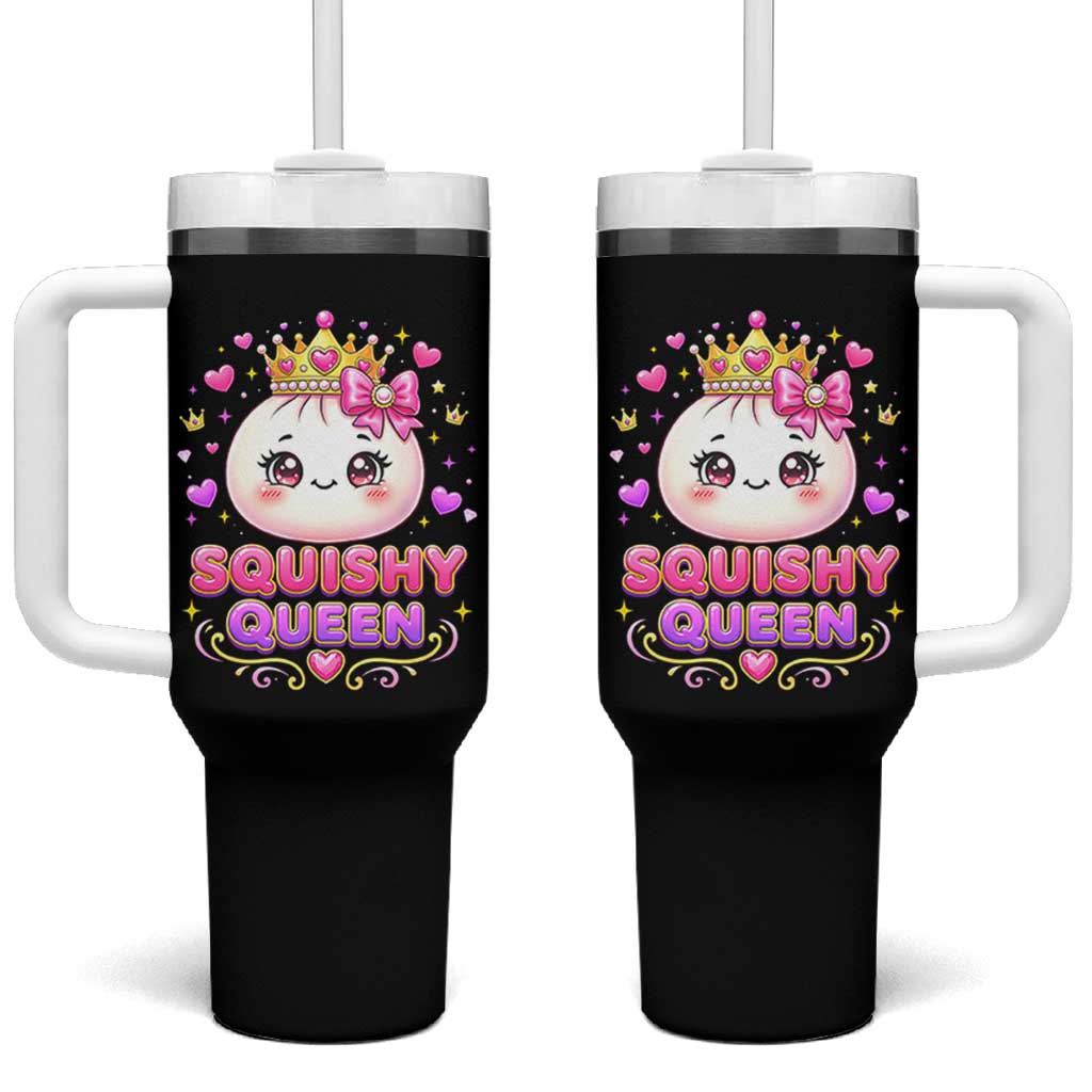Squishy Queen Kawaii Glitter Dumpling Graphic Tumbler With Handle Cute Tiara Crown and Pink Bow