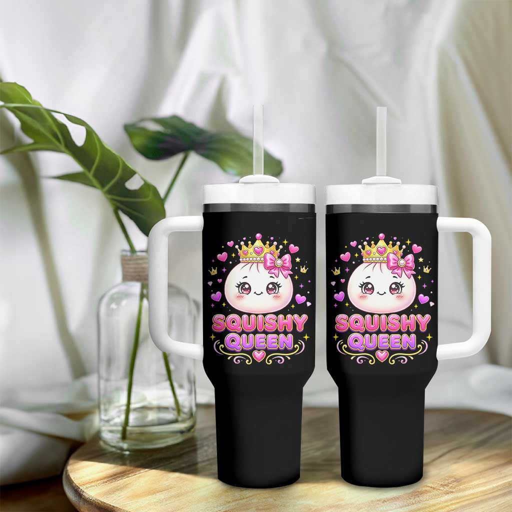 Squishy Queen Kawaii Glitter Dumpling Graphic Tumbler With Handle Cute Tiara Crown and Pink Bow
