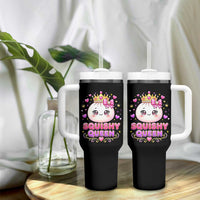 Squishy Queen Kawaii Glitter Dumpling Graphic Tumbler With Handle Cute Tiara Crown and Pink Bow