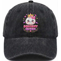 Squishy Queen Kawaii Glitter Dumpling Graphic Washed Cotton Baseball Cap Cute Tiara Crown and Pink Bow