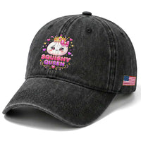 Squishy Queen Kawaii Glitter Dumpling Graphic Washed Cotton Baseball Cap Cute Tiara Crown and Pink Bow