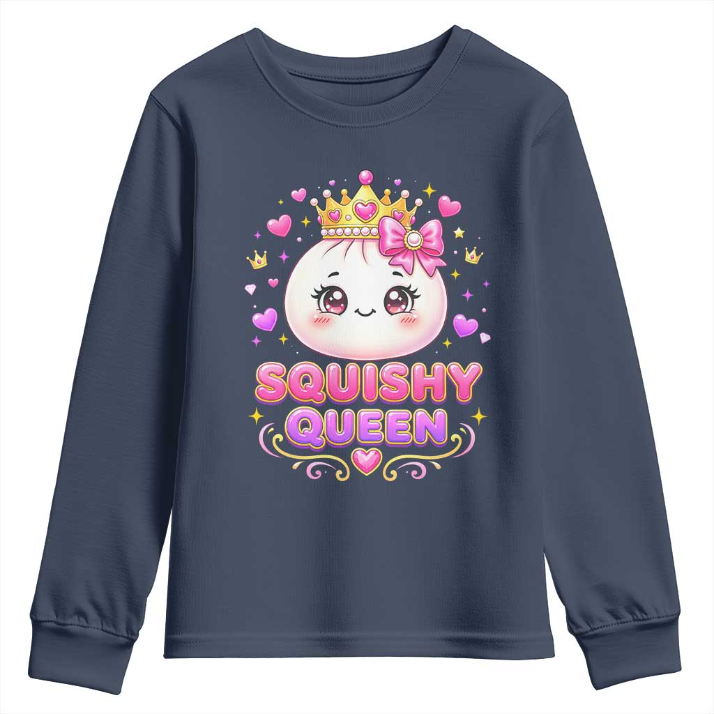Squishy Queen Kawaii Glitter Dumpling Graphic Youth Sweatshirt Cute Tiara Crown and Pink Bow