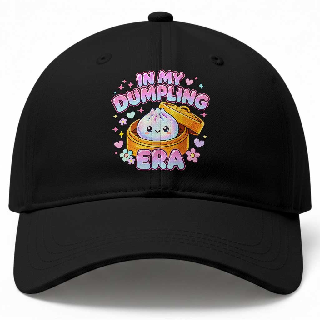 In My Dumpling Era Kawaii Pastel Graphic Baseball Cap Retro Groovy Glitter Bao Steamer Basket