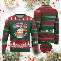 In My Dumpling Era Kawaii Pastel Graphic Ugly Christmas Sweater Retro Groovy Glitter Bao Steamer Basket