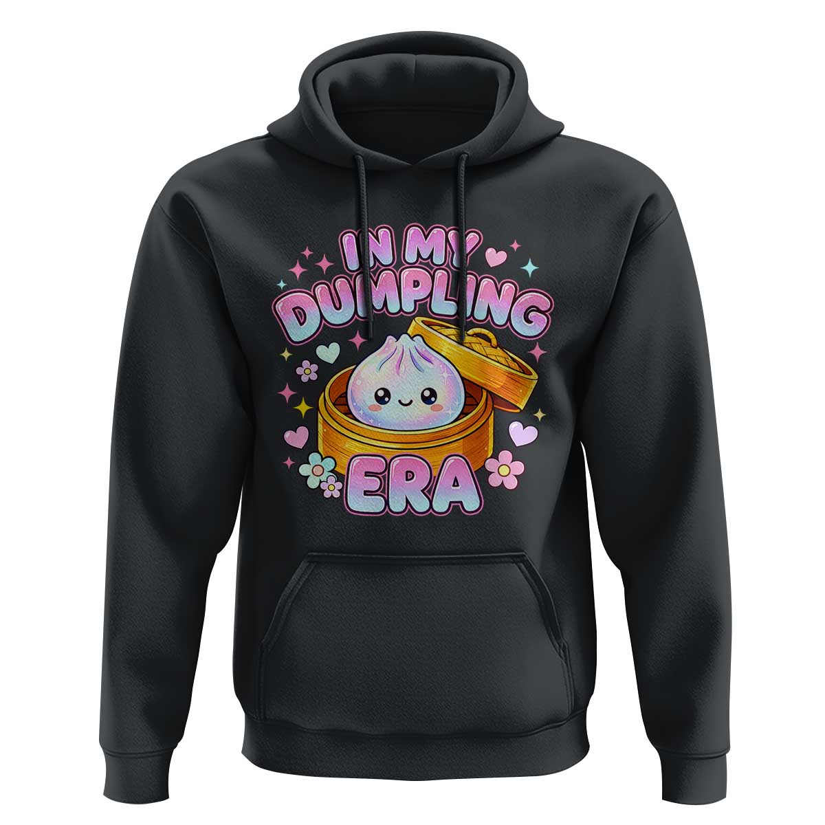 In My Dumpling Era Kawaii Pastel Graphic Hoodie Retro Groovy Glitter Bao Steamer Basket