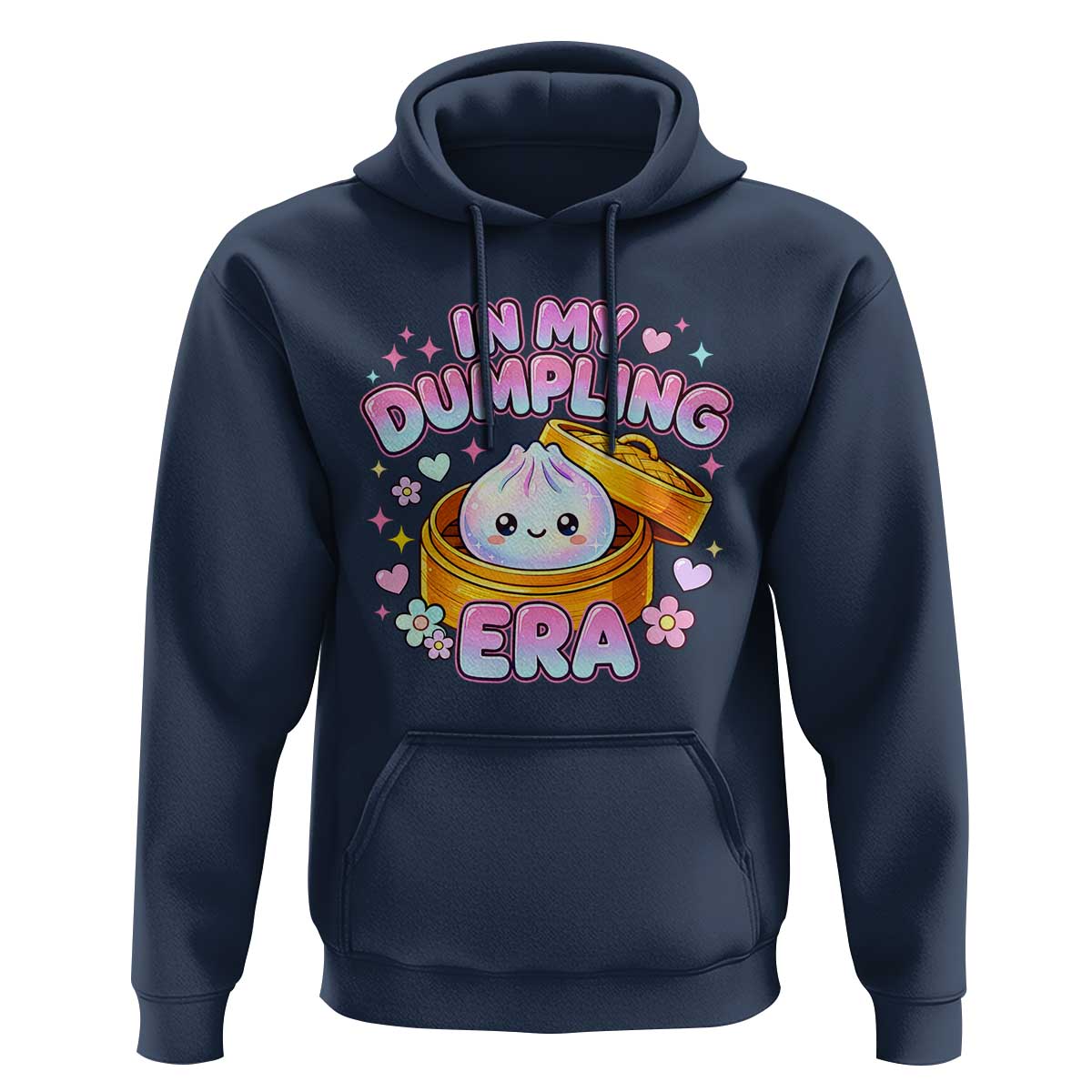 In My Dumpling Era Kawaii Pastel Graphic Hoodie Retro Groovy Glitter Bao Steamer Basket