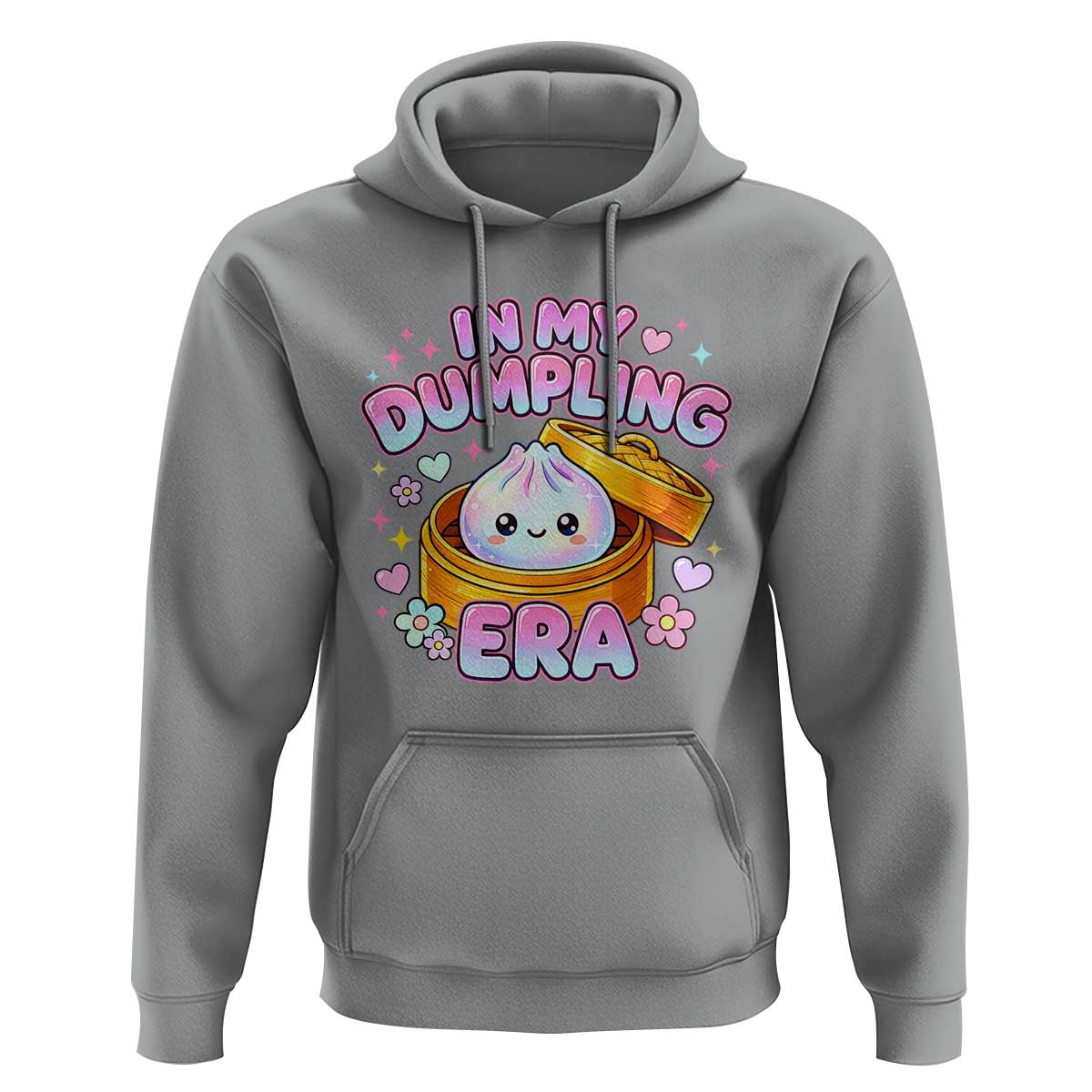 In My Dumpling Era Kawaii Pastel Graphic Hoodie Retro Groovy Glitter Bao Steamer Basket