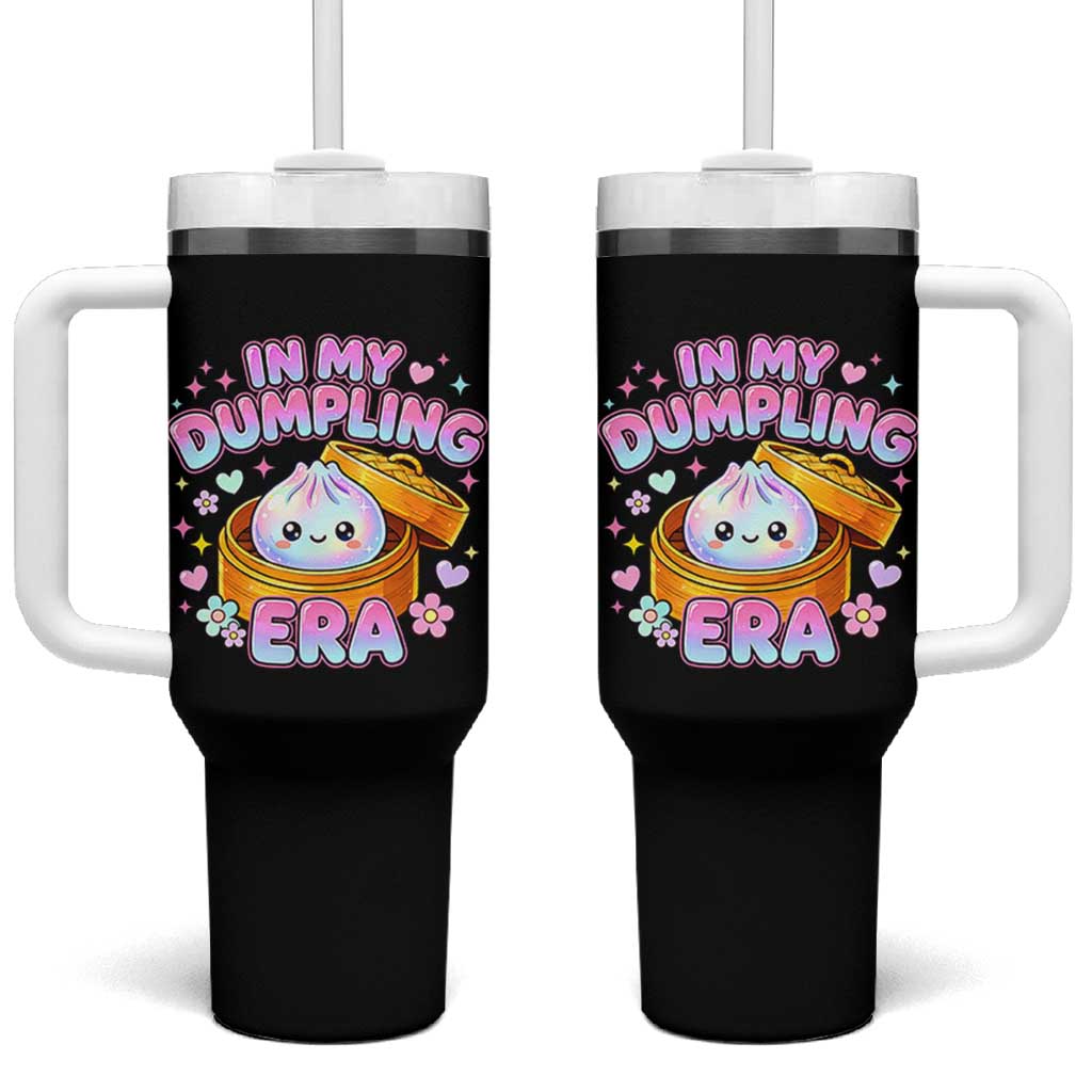 In My Dumpling Era Kawaii Pastel Graphic Tumbler With Handle Retro Groovy Glitter Bao Steamer Basket