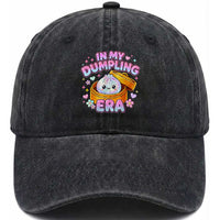 In My Dumpling Era Kawaii Pastel Graphic Washed Cotton Baseball Cap Retro Groovy Glitter Bao Steamer Basket