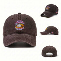 In My Dumpling Era Kawaii Pastel Graphic Washed Cotton Baseball Cap Retro Groovy Glitter Bao Steamer Basket
