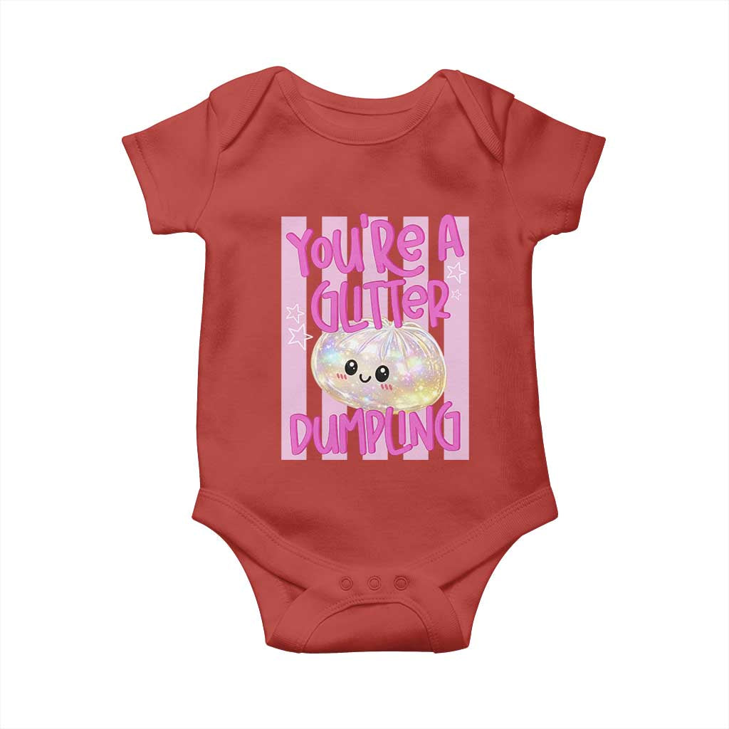 You Are A Glitter Dumpling Cute Preppy Pastel Graphic Baby Onesie Kawaii Pastel Pink Striped Food Quote