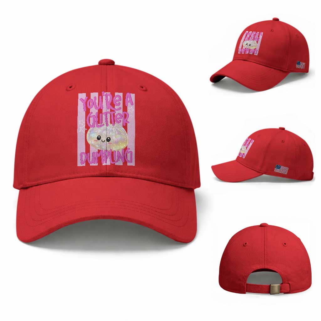 You Are A Glitter Dumpling Cute Preppy Pastel Graphic Baseball Cap Kawaii Pastel Pink Striped Food Quote